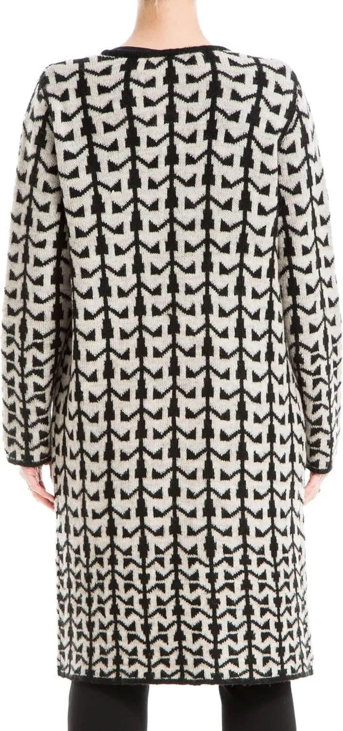 Max Studio Women's Abstract Graphic Print Long Knit Sweater Coat with Pockets