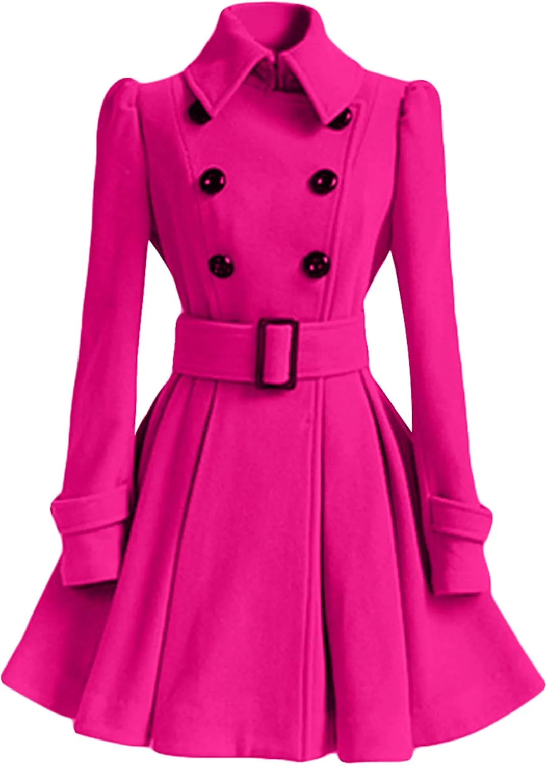 MAYRAIN Women's Mid Long Winter Overcoat Collar Double Breasted Coat Outerwear Elegant Fit Pea Coat