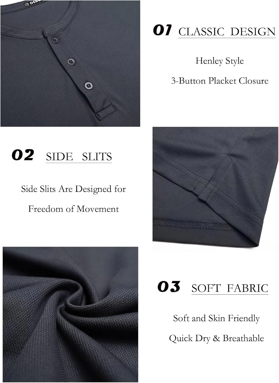 Men Henley Shirts Long Sleeve Polo Shirt Basic Tee Casual T-Shirt Button Collared Lightweight Quick Dry Top