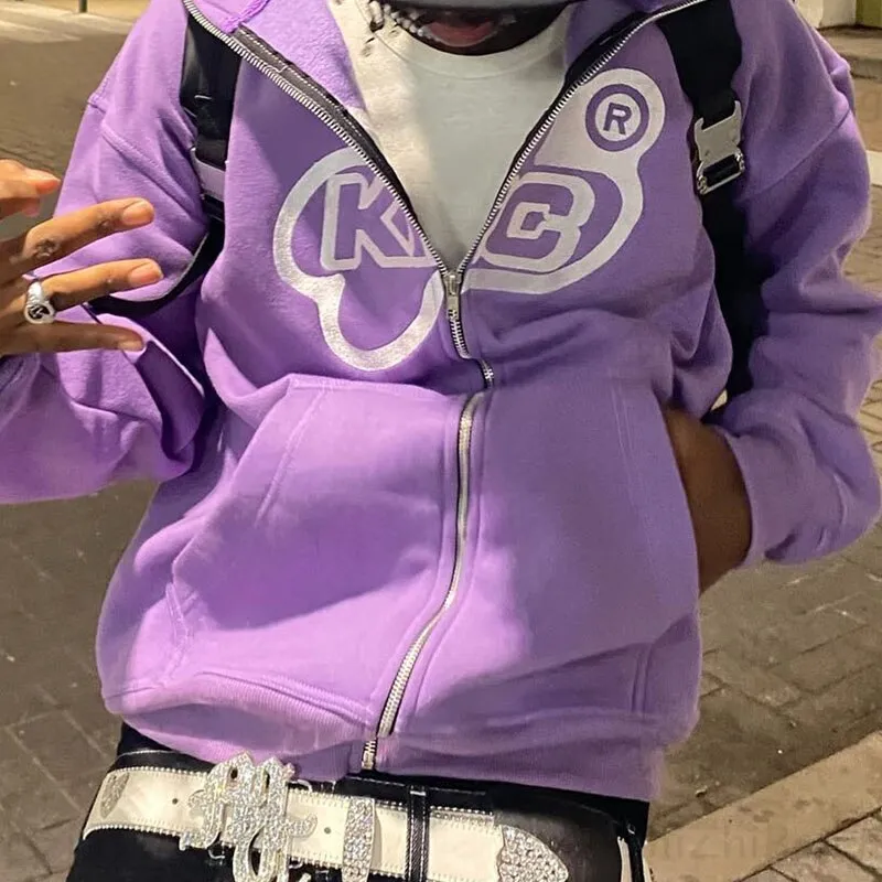 Men Star Letter Printed Hoodies Harajuku High Street Hooded Sweatshirts Y2K Streetwear Hip Hop Gothic Zip Up Loose Jacket Coats