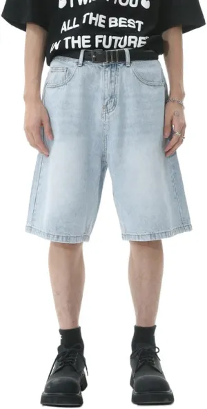 Mens Baggy Jean Shorts Loose Fit Jorts Summer Casual Wide Leg Denim Shorts Y2K with Pockets