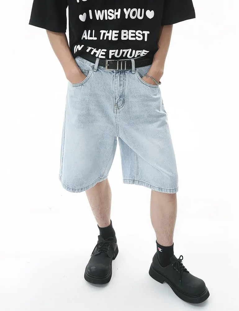Mens Baggy Jean Shorts Loose Fit Jorts Summer Casual Wide Leg Denim Shorts Y2K with Pockets