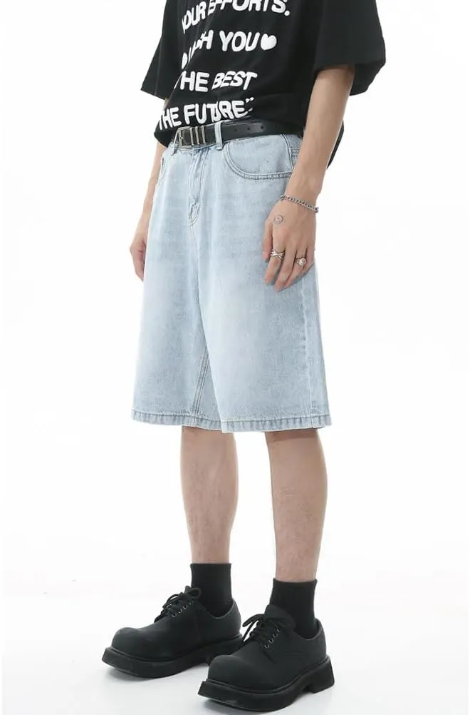 Mens Baggy Jean Shorts Loose Fit Jorts Summer Casual Wide Leg Denim Shorts Y2K with Pockets