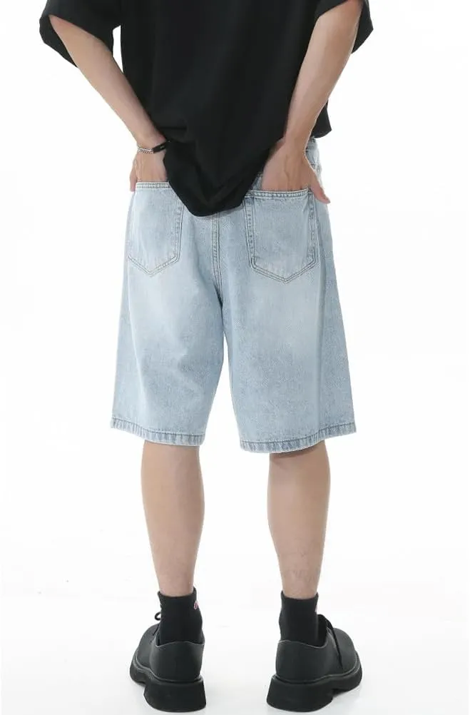 Mens Baggy Jean Shorts Loose Fit Jorts Summer Casual Wide Leg Denim Shorts Y2K with Pockets