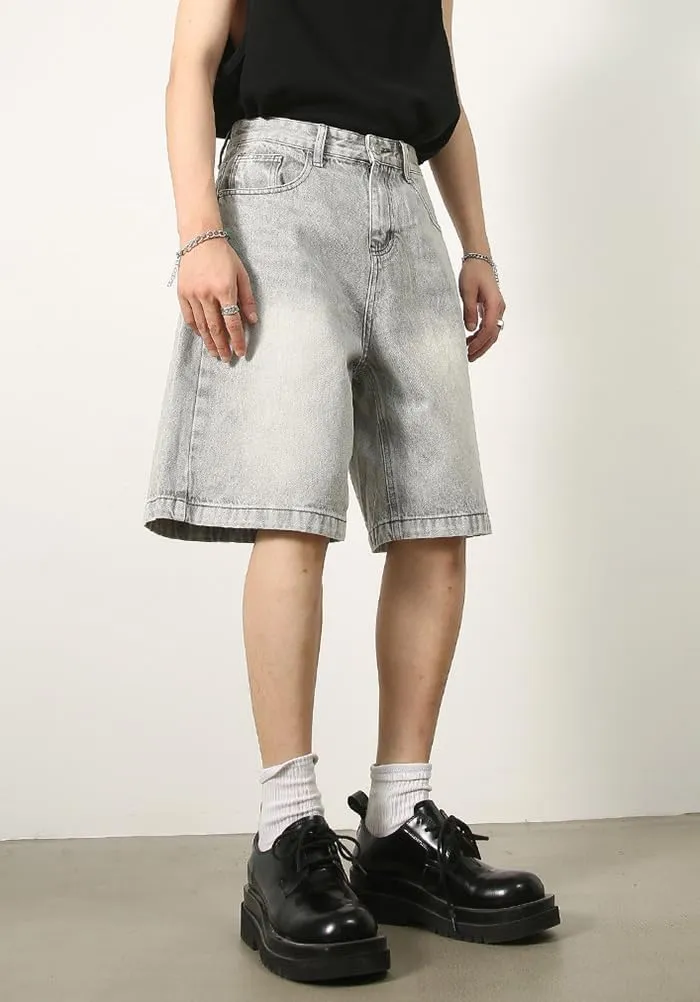 Mens Baggy Jean Shorts Loose Fit Jorts Summer Casual Wide Leg Denim Shorts Y2K with Pockets