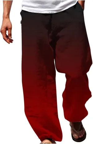 Men's Baggy Pants Gradient Print Casual Pant Elastic Waist Lace Up Sweatpants Loose Lightweight Beach Pants Trousers