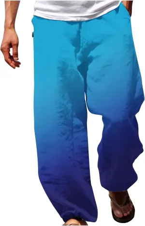 Men's Baggy Pants Gradient Print Casual Pant Elastic Waist Lace Up Sweatpants Loose Lightweight Beach Pants Trousers