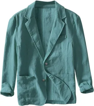 Mens Big and Tall Casual Linen Blazers Loose Fit Lightweight Button Up Suit Jackets Lapel Collar Tailored Sport Coats