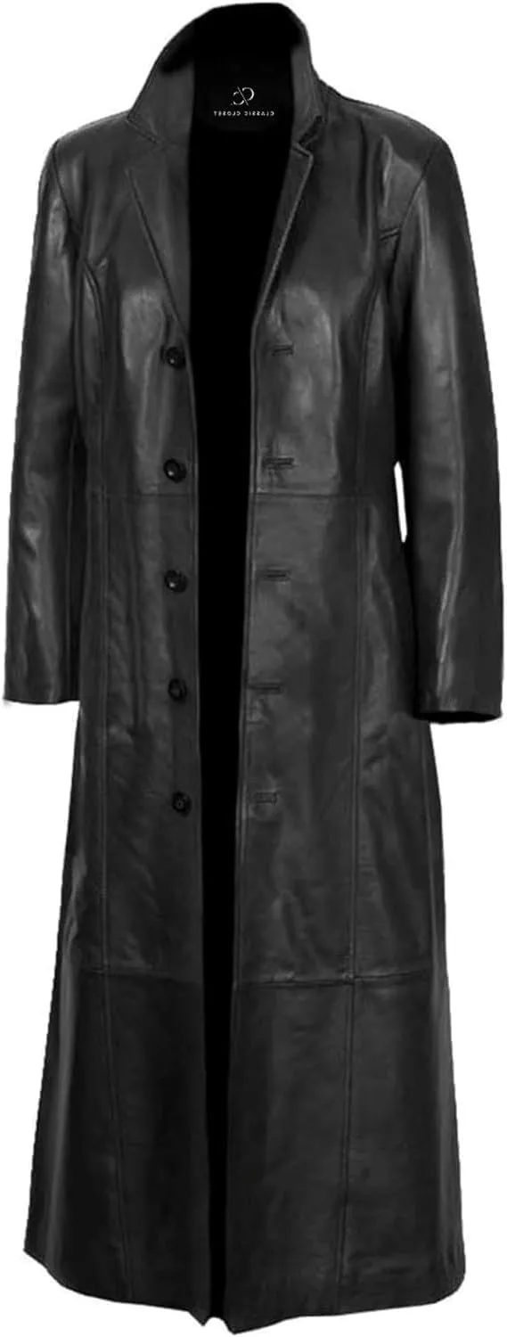 Mens Black Duster Long Leather Coat  Mens Full Body Long Leather Trench Coat  Men Leather Trench Long Coat