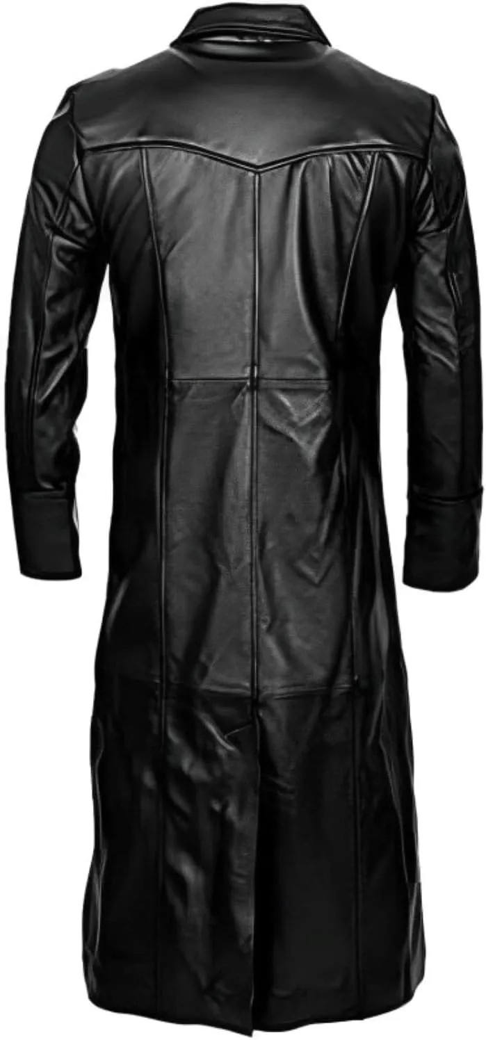 Mens Black Duster Long Leather Coat  Mens Full Body Long Leather Trench Coat  Men Leather Trench Long Coat