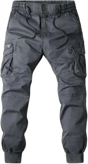 Mens Cargo Sweatpants Casual Fall Fashion Drawstring Jogger Trousers with Multi Pockets Lightweight Outdoor Pants