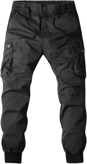 Mens Cargo Sweatpants Casual Fall Fashion Drawstring Jogger Trousers with Multi Pockets Lightweight Outdoor Pants