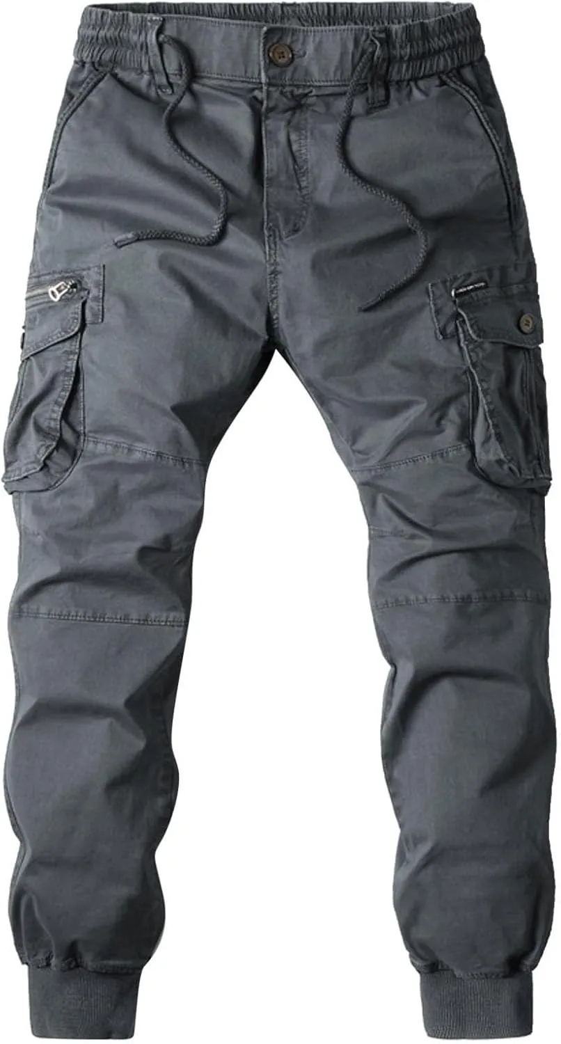 Mens Cargo Sweatpants Casual Fall Fashion Drawstring Jogger Trousers with Multi Pockets Lightweight Outdoor Pants