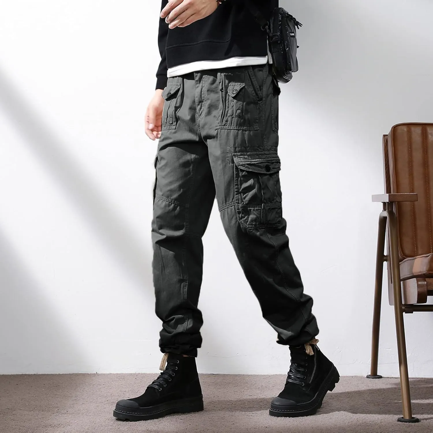 Mens Casual Tactical Pants Ripstop Durable Athletic Tactical Cargo Pants Slim Fit Outdoor Hiking Overall Work Trousers
