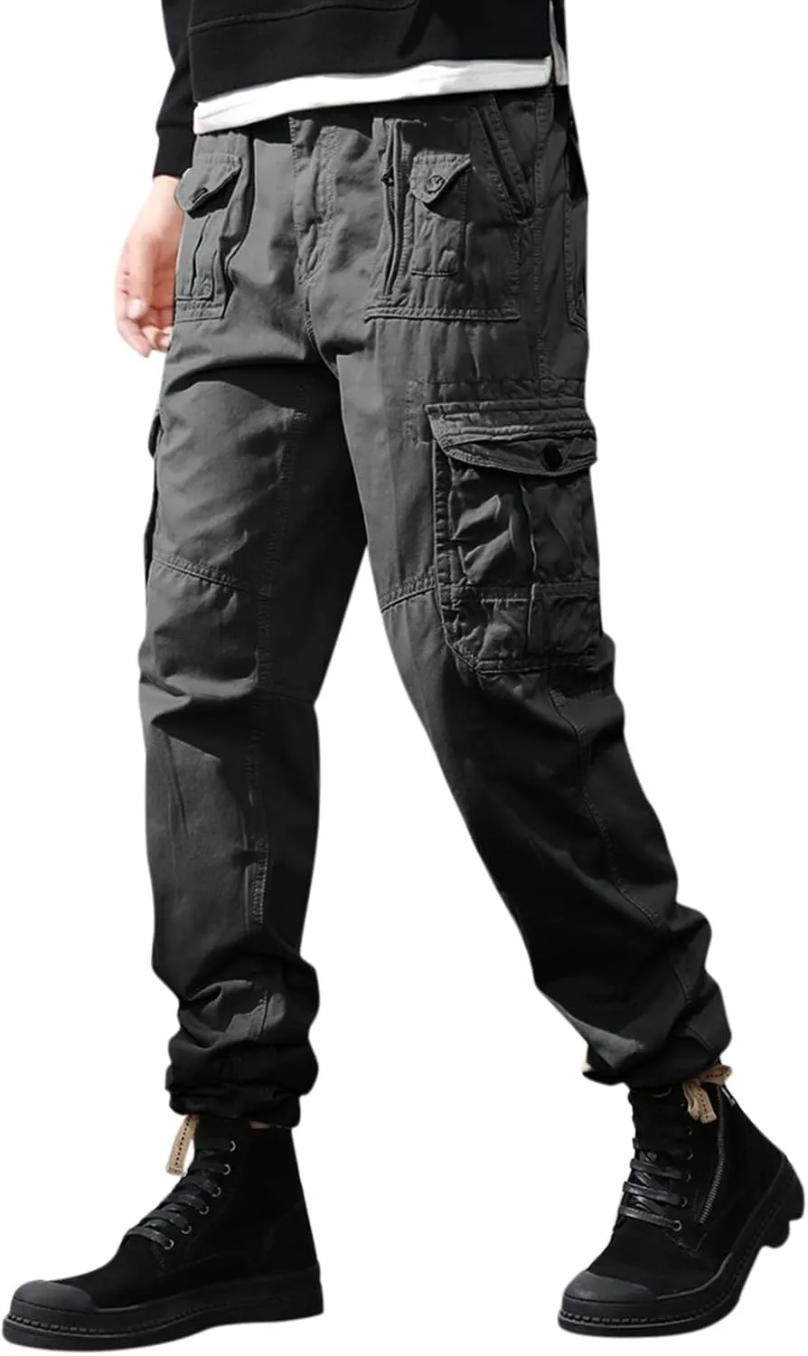 Mens Casual Tactical Pants Ripstop Durable Athletic Tactical Cargo Pants Slim Fit Outdoor Hiking Overall Work Trousers