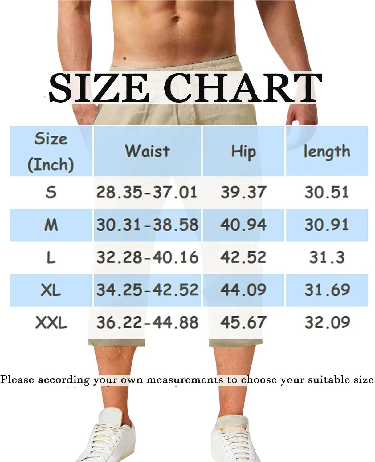 Mens Cotton Linen Pants Slim Fit 3/4 Long Shorts Elastic Waist Drawstring Harem Casual Beach Trousers