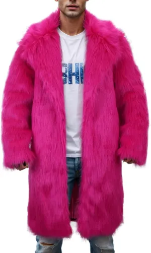 Mens Faux Fur Coat Winter Luxury Thicken Warm Parka Jacket Fluffy Fleece Open Front Long Cardigan Overcoat Outwear