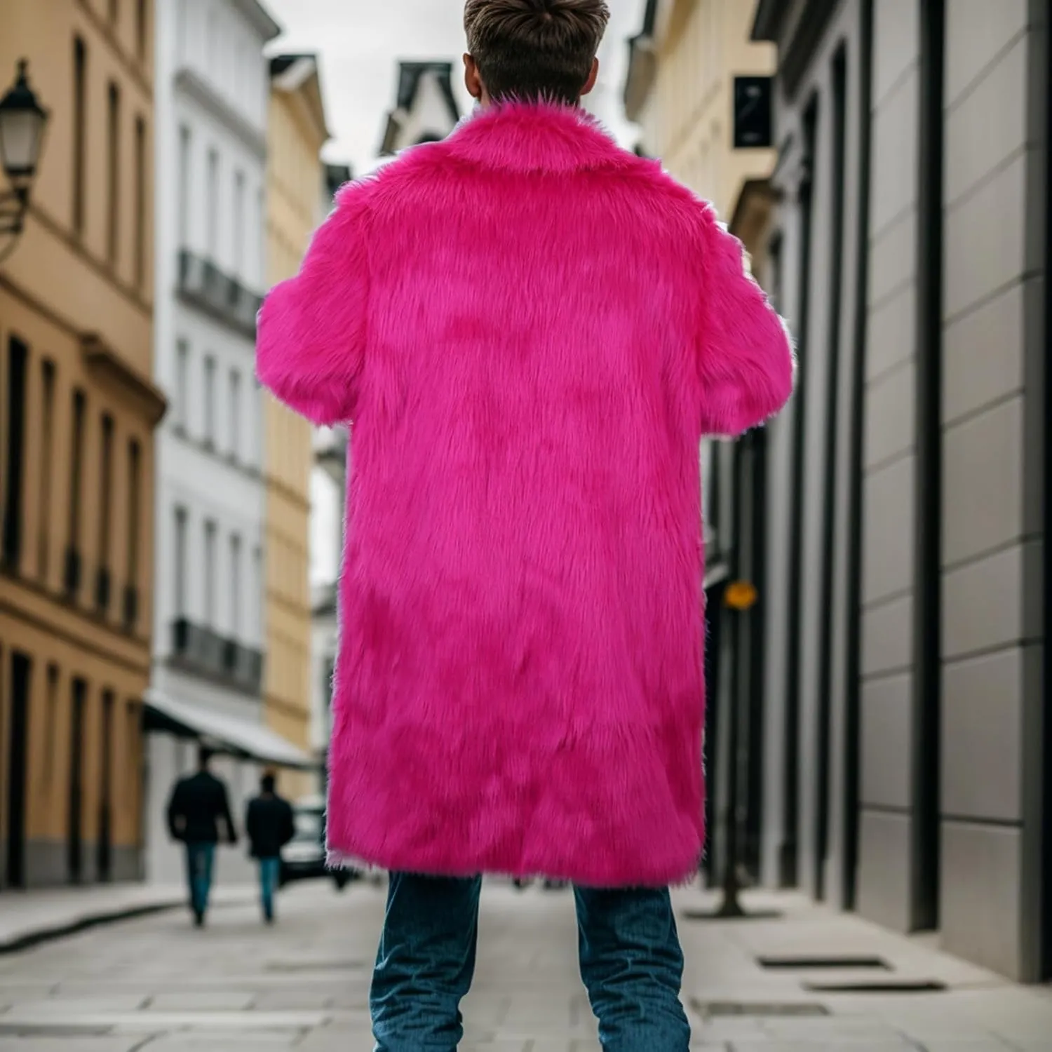 Mens Faux Fur Coat Winter Luxury Thicken Warm Parka Jacket Fluffy Fleece Open Front Long Cardigan Overcoat Outwear