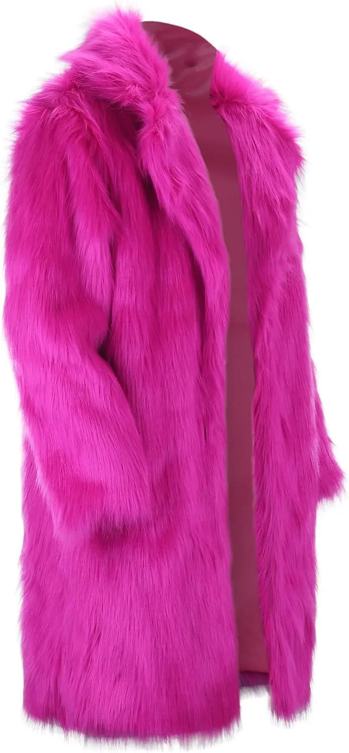Mens Faux Fur Coat Winter Luxury Thicken Warm Parka Jacket Fluffy Fleece Open Front Long Cardigan Overcoat Outwear