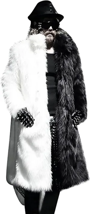 Men's Faux Fur Coats, Open Front Plus Size Thicken Warm Winter Overcoat, Luxury Fluffy Long Jackets Cardigan