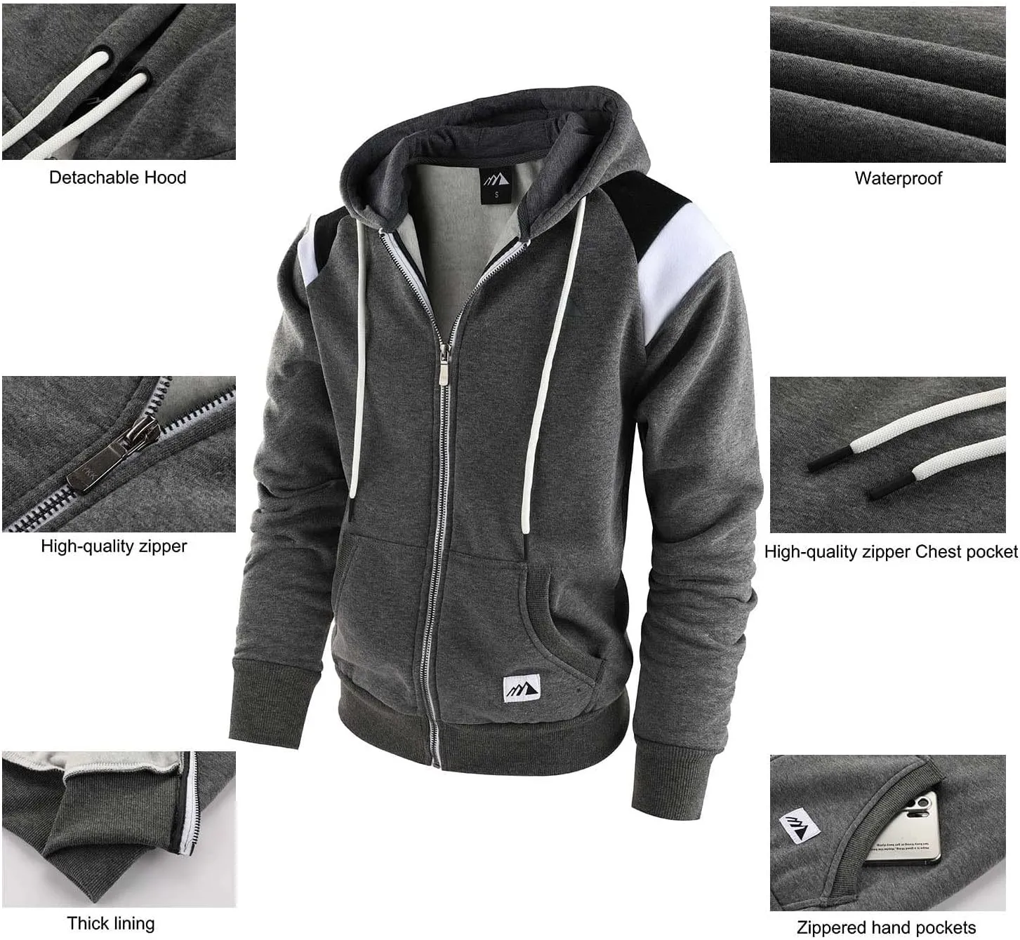 Men's Full Zip Fleece Hoodie zippered Color Block hooded slim Fit Long Sleeve Lightweight Sweatshirt