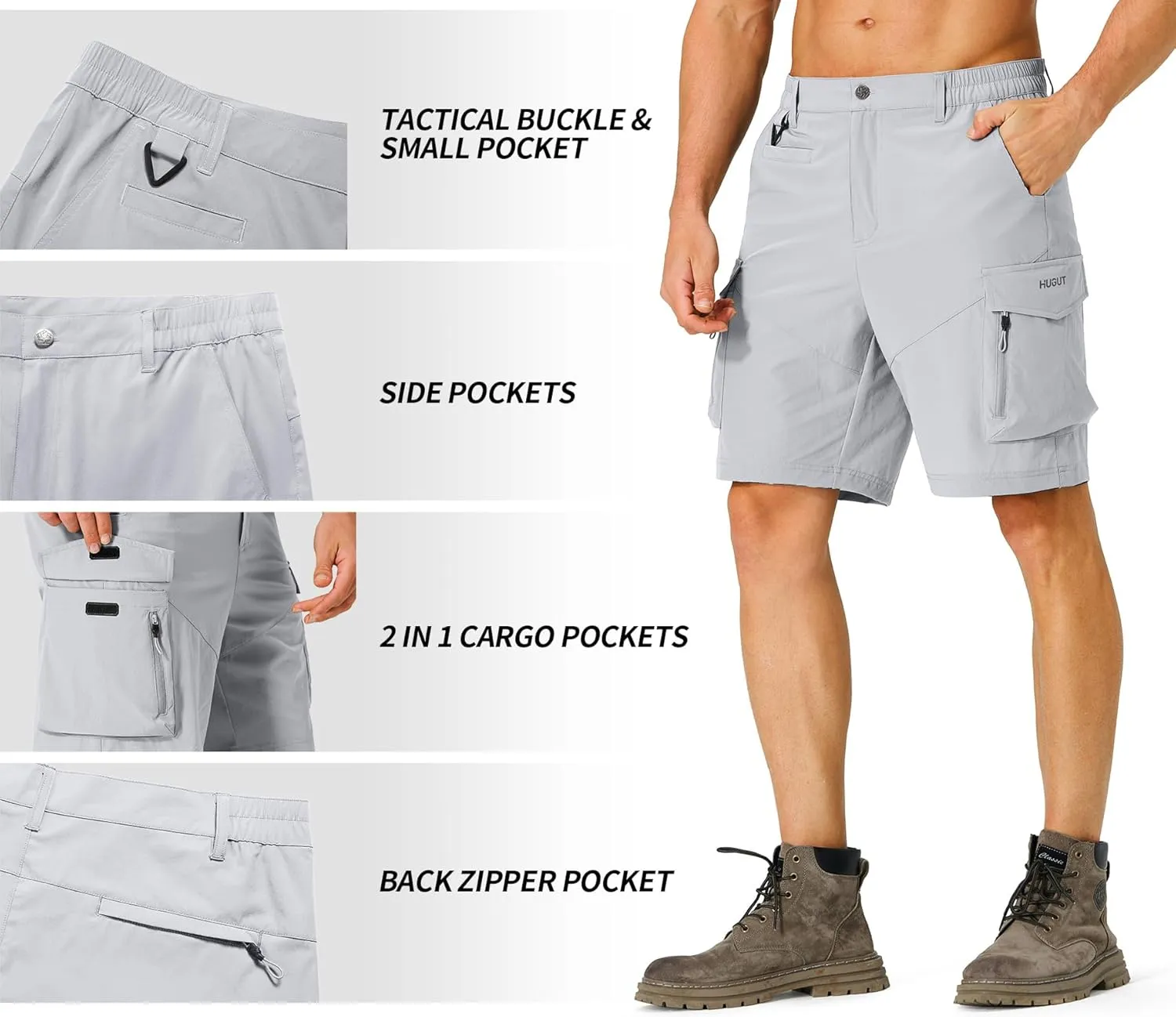 Men's Hiking Cargo Shorts Quick Dry Lightweight Travel Shorts with Multi Pockets for Fishing Camping Golf