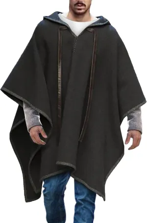 Men's Hooded Poncho Cape Cloak 2024 Winter Warm Pullover Hoodies Oversized Batwing Sleeves Trendy Overcoat