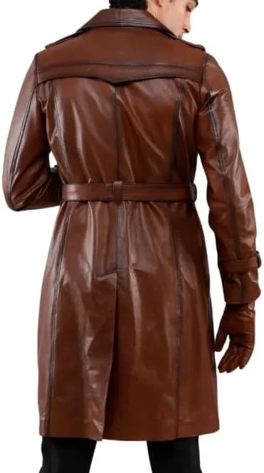 Mens Leather Long Coat - Men's Trench Full Body Genuine Leather Coat - Real Lambskin Leather Long Coat
