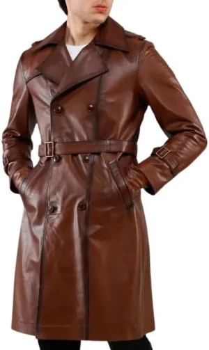 Mens Leather Long Coat - Men's Trench Full Body Genuine Leather Coat - Real Lambskin Leather Long Coat
