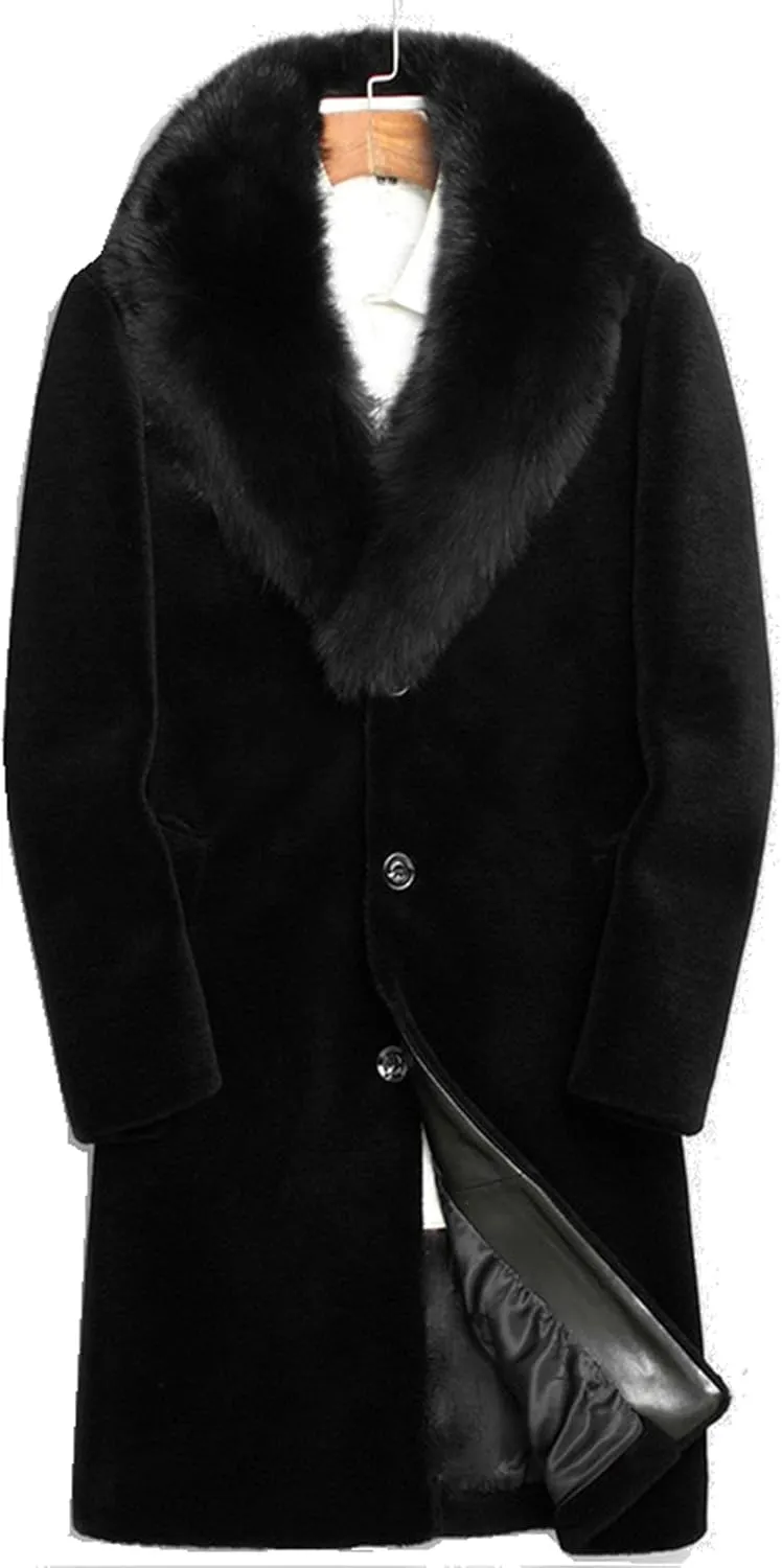 Men's Long Sleeve Fluffy Faux Fur Coat,Mens Winter Warm Faux Fur Overcoat,Long Thicken Soft Jacket Outerwear