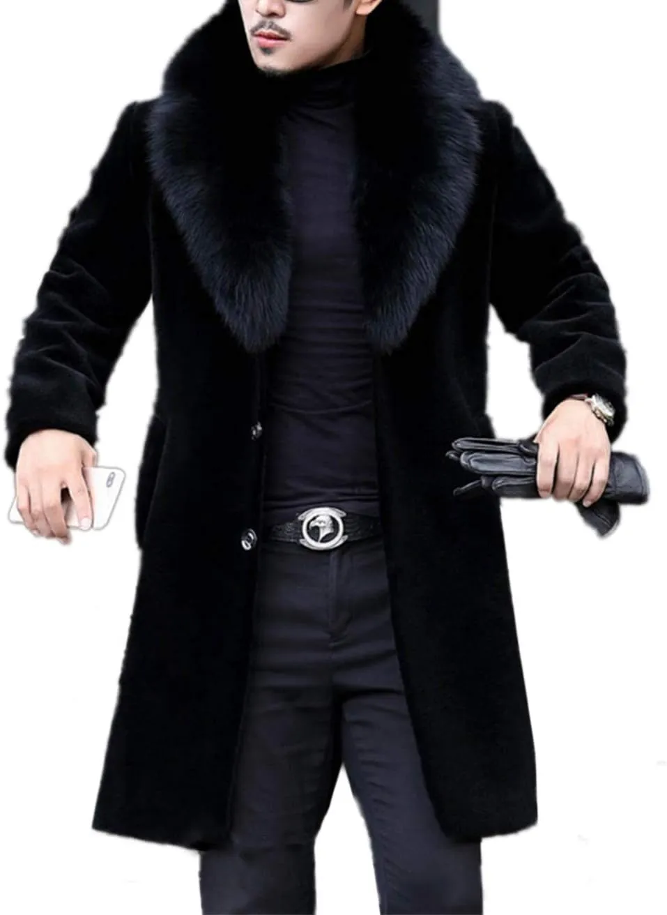 Men's Long Sleeve Fluffy Faux Fur Coat,Mens Winter Warm Faux Fur Overcoat,Long Thicken Soft Jacket Outerwear