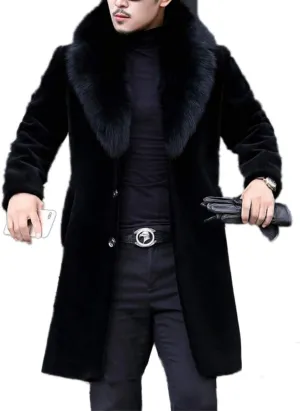 Men's Long Sleeve Fluffy Faux Fur Coat,Mens Winter Warm Faux Fur Overcoat,Long Thicken Soft Jacket Outerwear