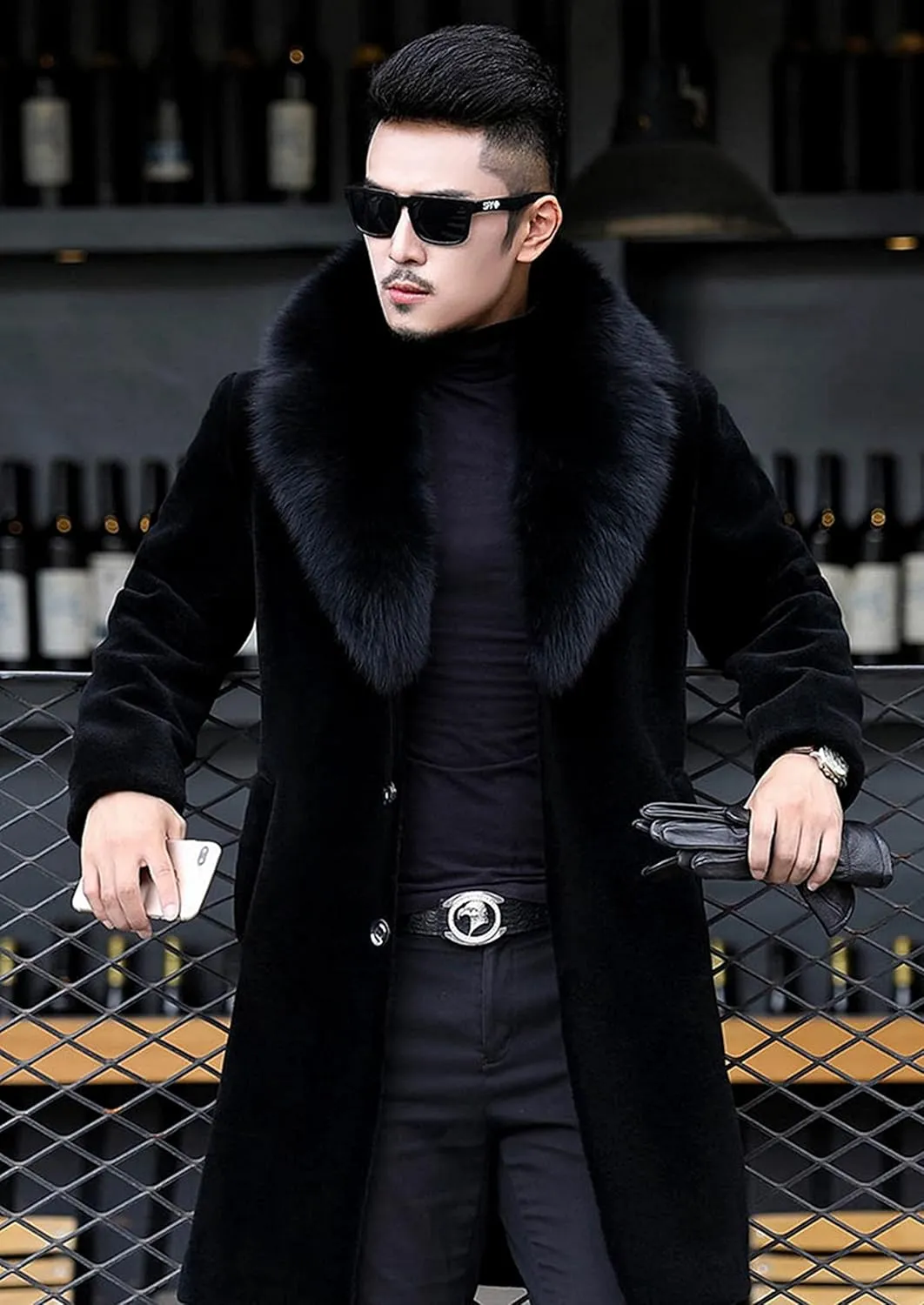 Men's Long Sleeve Fluffy Faux Fur Coat,Mens Winter Warm Faux Fur Overcoat,Long Thicken Soft Jacket Outerwear