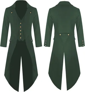 Mens Medieval Steampunk Tailcoat Victorian Prince Jacket Frock Coat Halloween Gothic Jacket Vintage Trench Coat