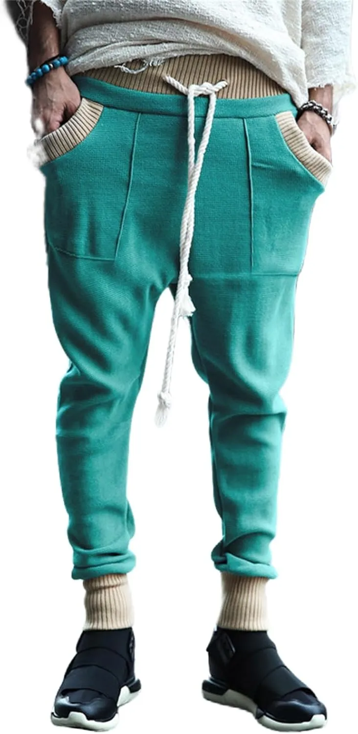 Mens Novelty Drawstring Slim Fit Knitted Casual Loose Lightweight Wrinkle Free Fashion Long Dress Suit Trousers Pants