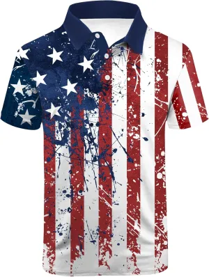 Men's Patriotic Polo Shirts Moisture Wicking Short Sleeves 4th July American Flag Golf Tennis Shirt Casual T-Shirt
