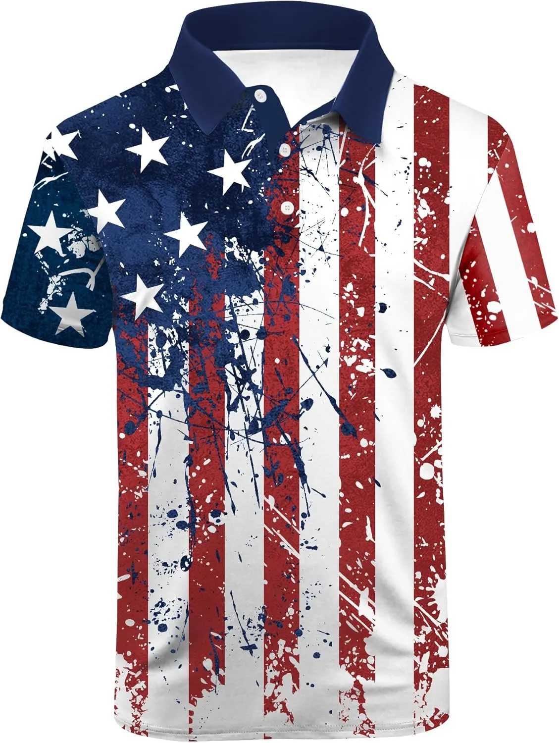 Men's Patriotic Polo Shirts Moisture Wicking Short Sleeves 4th July American Flag Golf Tennis Shirt Casual T-Shirt