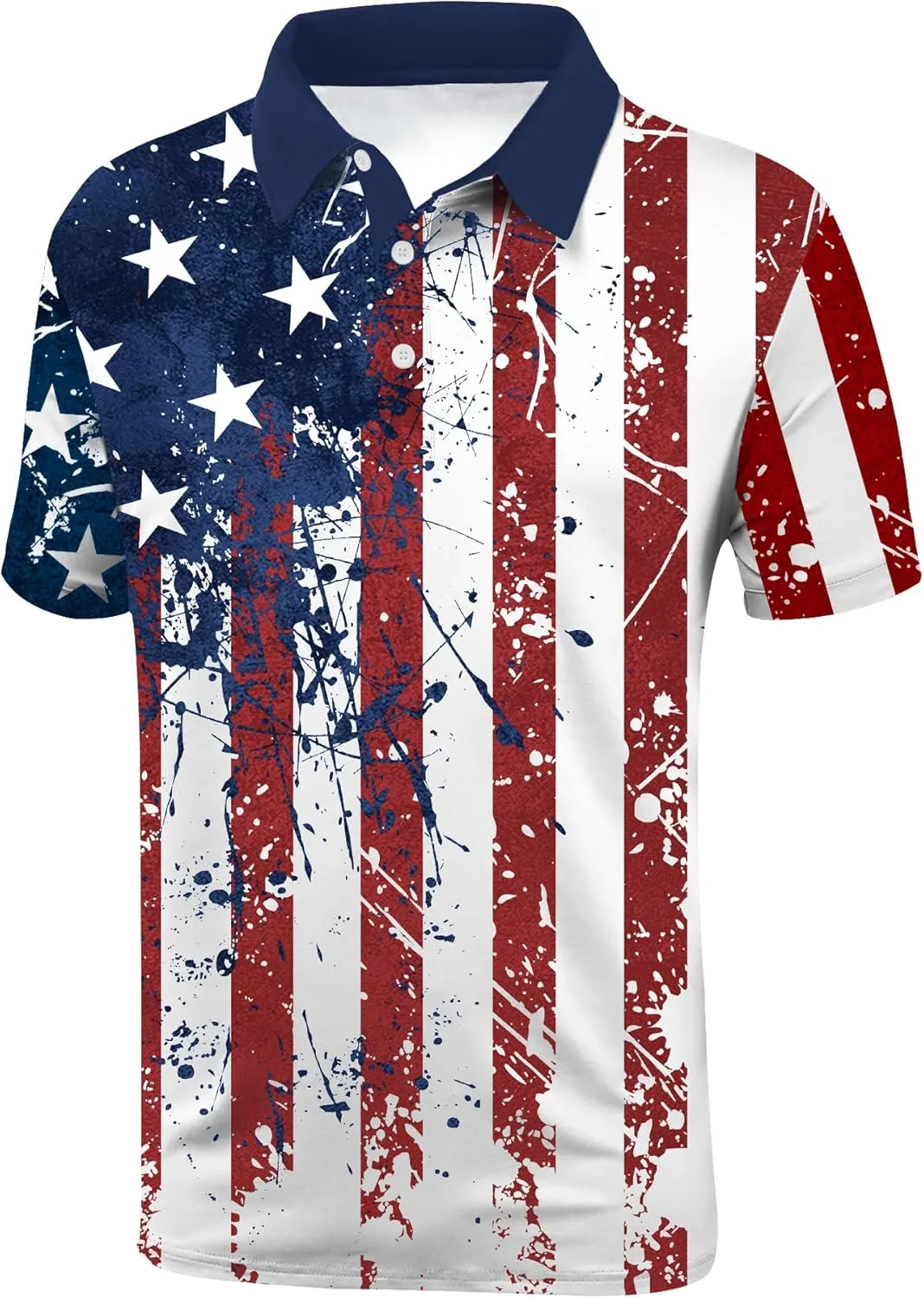 Men's Patriotic Polo Shirts Moisture Wicking Short Sleeves 4th July American Flag Golf Tennis Shirt Casual T-Shirt