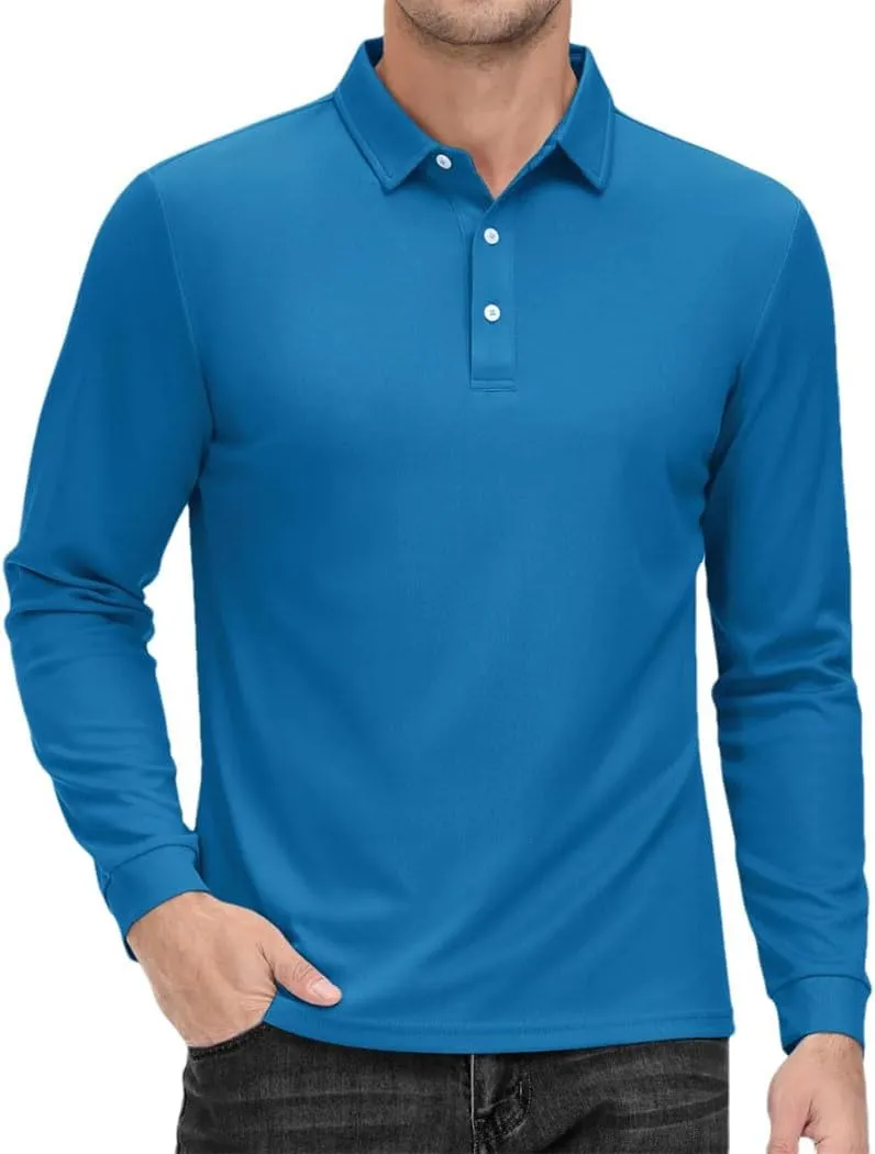 Men's Polo Shirt Long Sleeve Golf Shirts Quick Dry Lightweight 3-Button T-Shirt Work Fishing Athletic Tops