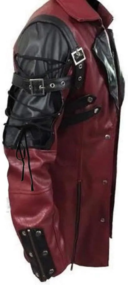 Men's Real Black Leather Goth Matrix Trench Coat Classic Retro Steampunk Motorcycle Biker Faux PU Leather Jacket Overcoat