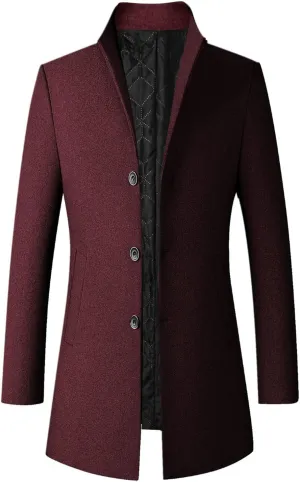 Men's Single Breasted Trench Coat Button Down Overcoat Warm Dress Pea Coats