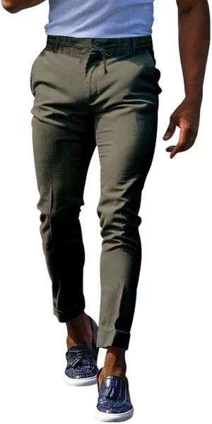 Men's Slim-Fit Flat-Front Stretch Chino Pants Casual Business Skinny Stretch Golf Dress Pants Tapered Leg Pencil Ankle Pants
