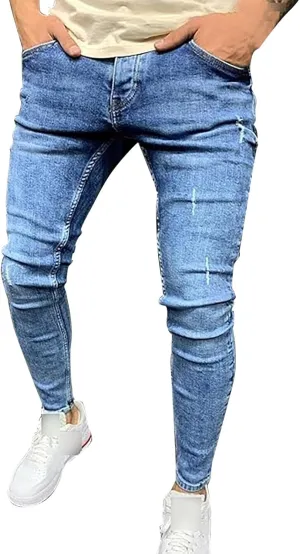 Mens Slim Fit Jeans Stretch Skinny Stretch Jean Fashion Flex Tapered Leg Denim Pants Casual Classic Plain Trousers