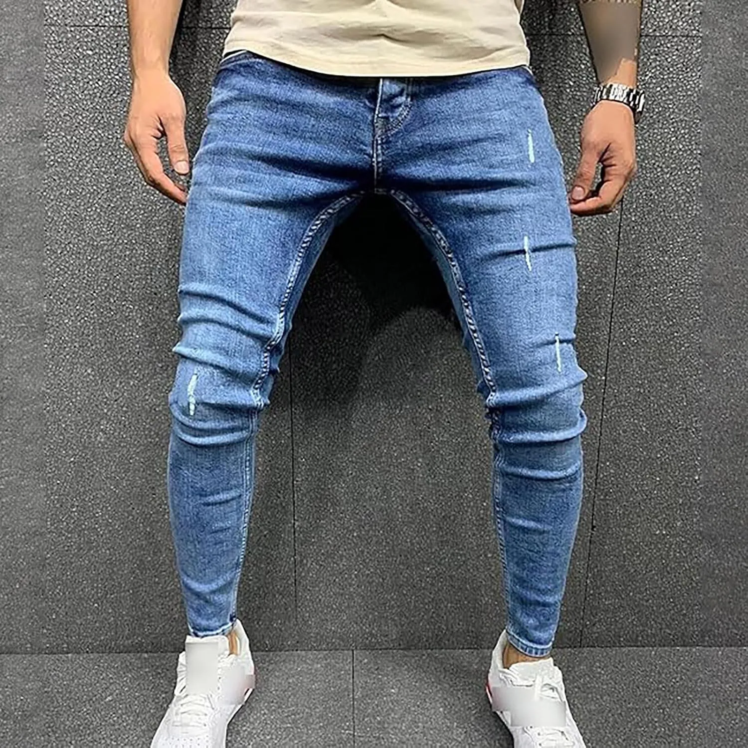 Mens Slim Fit Jeans Stretch Skinny Stretch Jean Fashion Flex Tapered Leg Denim Pants Casual Classic Plain Trousers