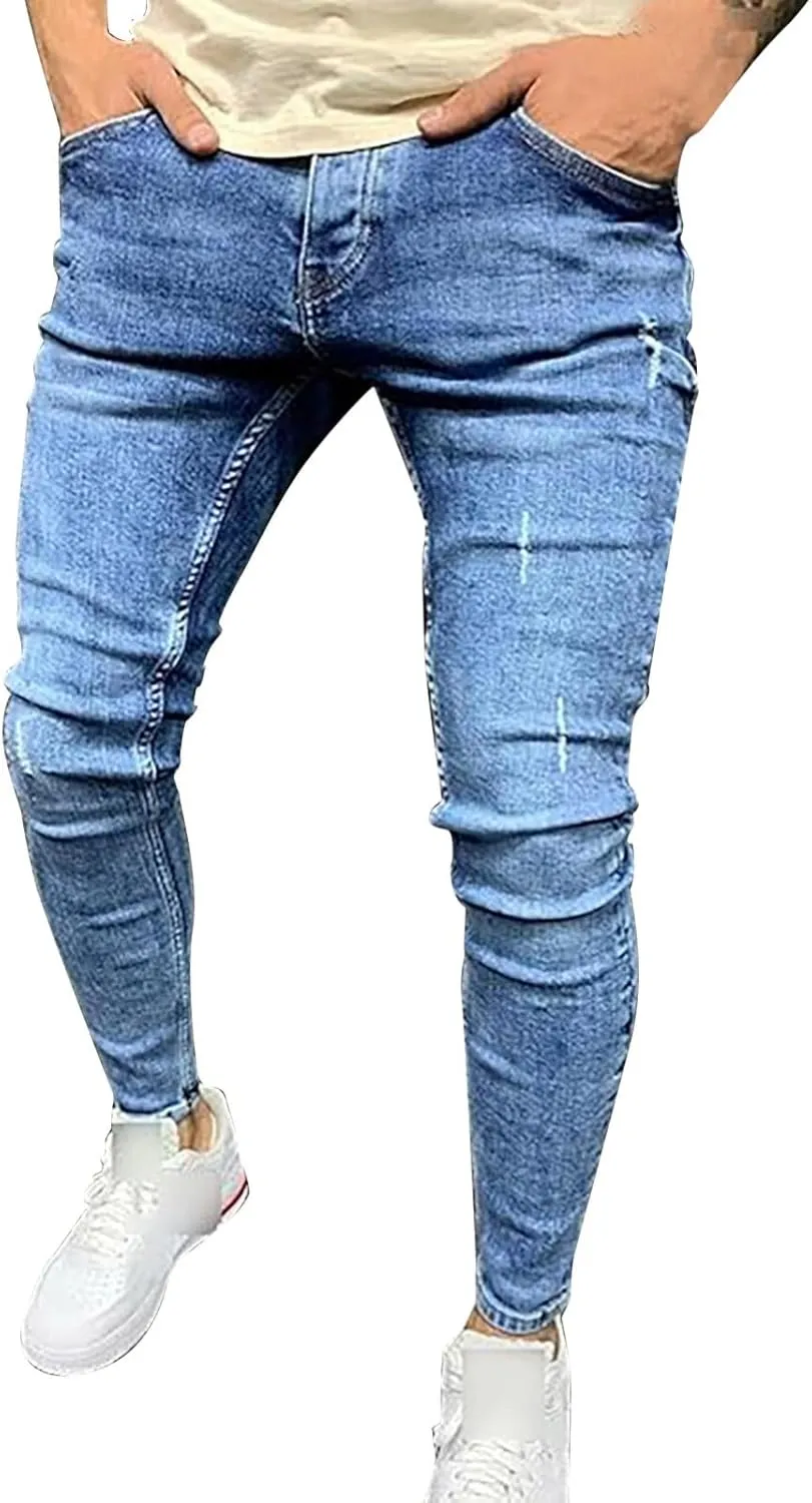 Mens Slim Fit Jeans Stretch Skinny Stretch Jean Fashion Flex Tapered Leg Denim Pants Casual Classic Plain Trousers