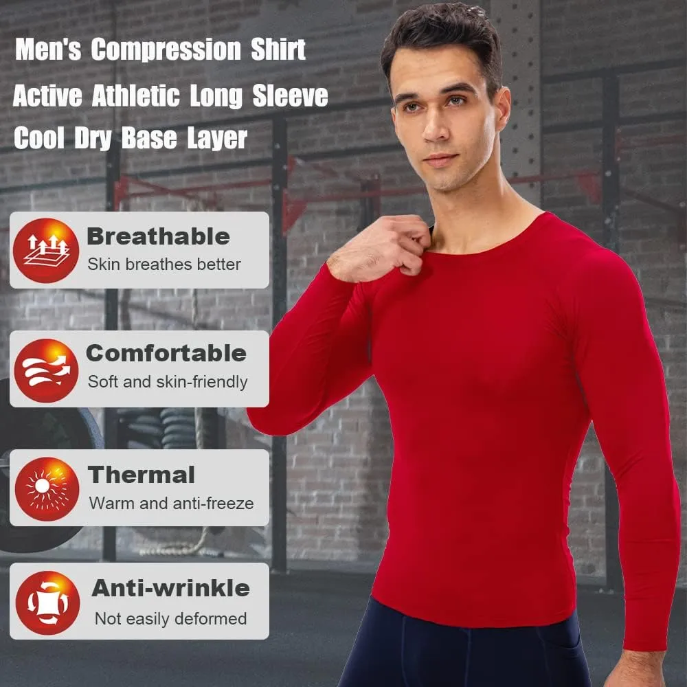 Men's Sports Compression Shirt Running Workout Long Sleeve Quick Dry Base Layer Active Athletic T-Shirt Gym Tops