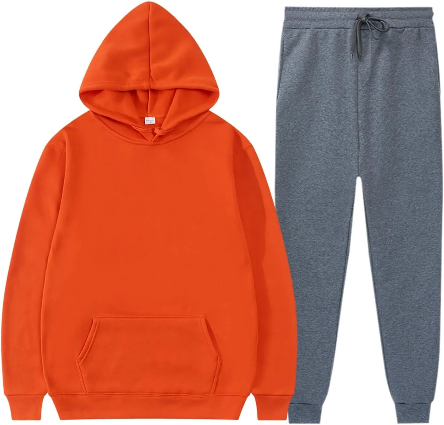 Men'S Tracksuit 2 Pieces Set And Winter Warm Solid Color Sportswear 2 Set Solid Color Hoodie Solid Sweatsuits For