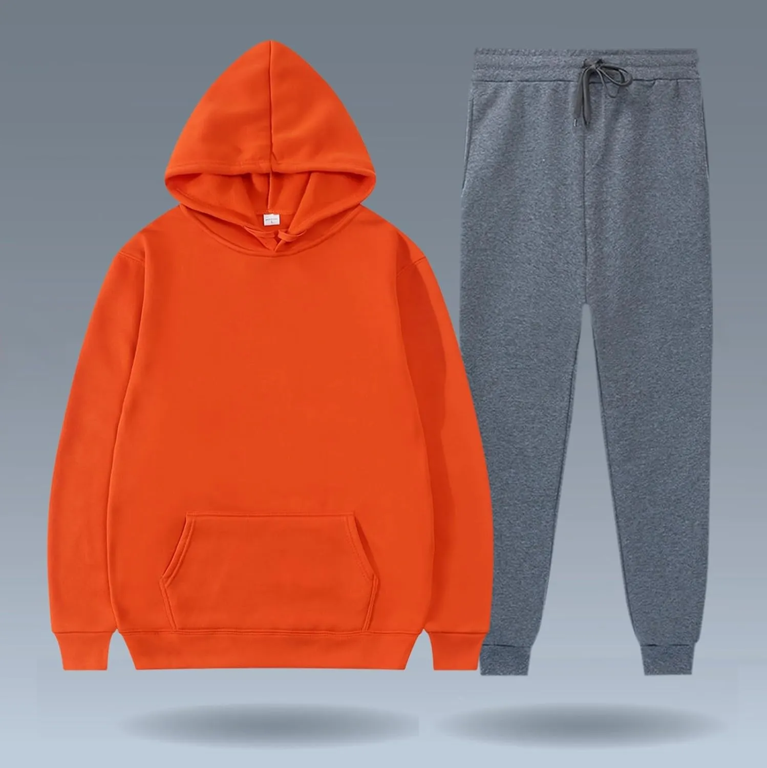 Men'S Tracksuit 2 Pieces Set And Winter Warm Solid Color Sportswear 2 Set Solid Color Hoodie Solid Sweatsuits For