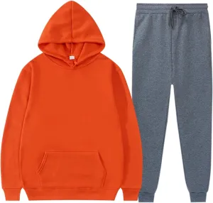 Men'S Tracksuit 2 Pieces Set And Winter Warm Solid Color Sportswear 2 Set Solid Color Hoodie Solid Sweatsuits For