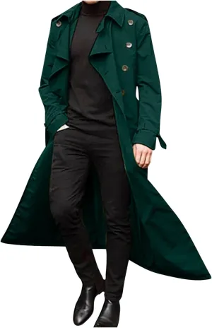Mens Trench Coat Casual Fall Winter Pea Coat Warm Soft Windproof Overcoat Notched Lapel Collar Jacket Outwear